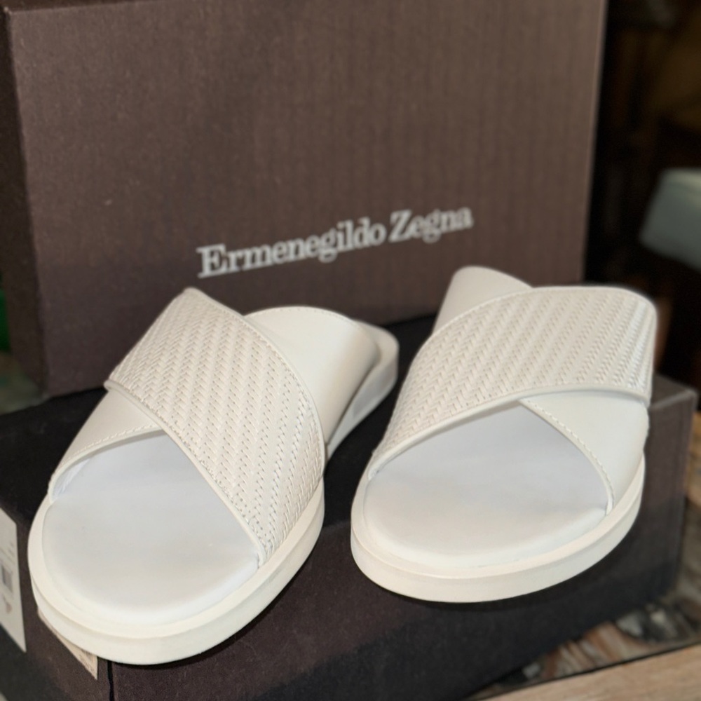 Ermenegildo Zegna White Cross-Strap Slides